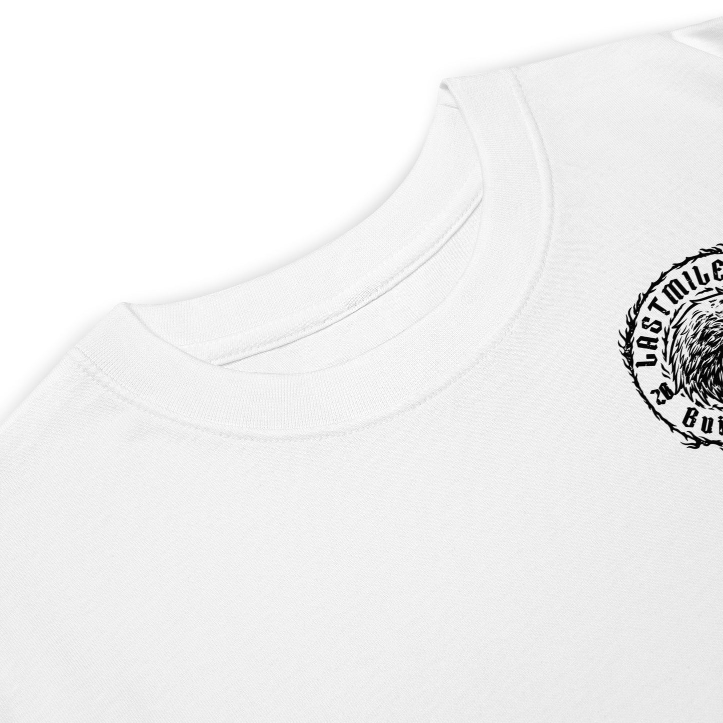 Wing and Iron Tee White motorcycle t-shirt, fabric and stitching detail, heavyweight ring-spun cotton
