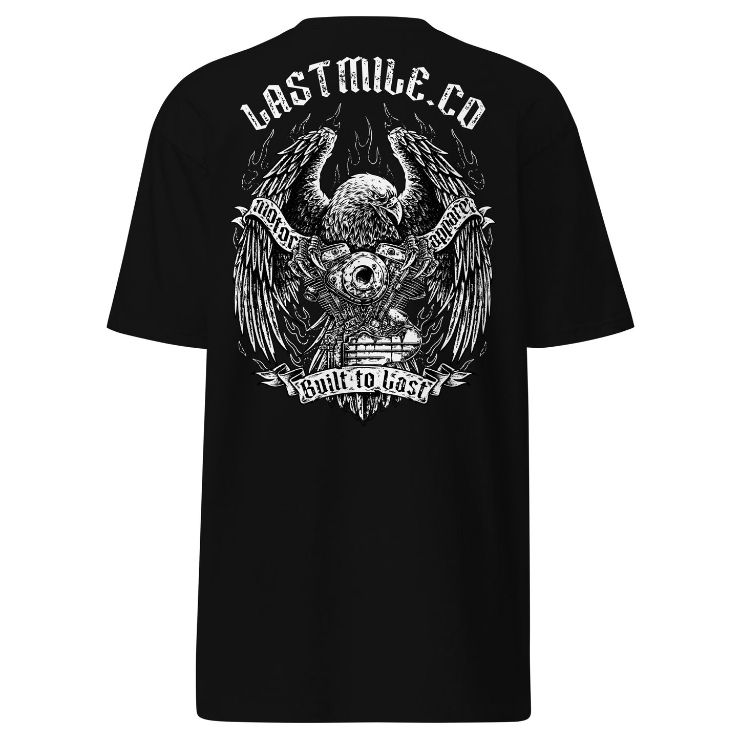 Wing and Iron Tee motorcycle t-shirt, back graphic, bald eagle and V-twin engine print