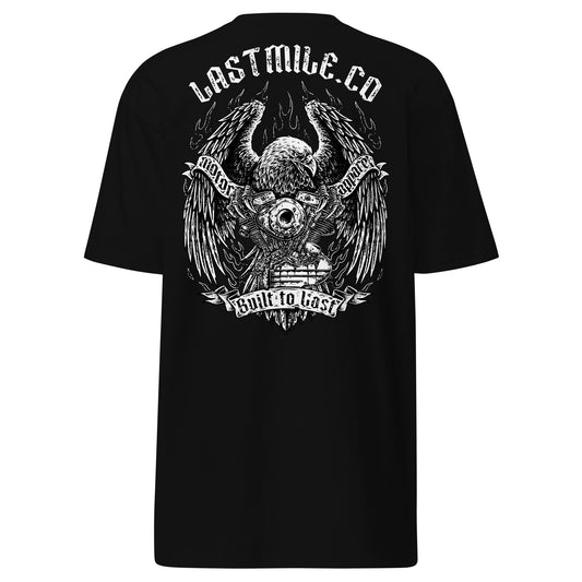 Wing and Iron Tee motorcycle t-shirt, back graphic, bald eagle and V-twin engine print