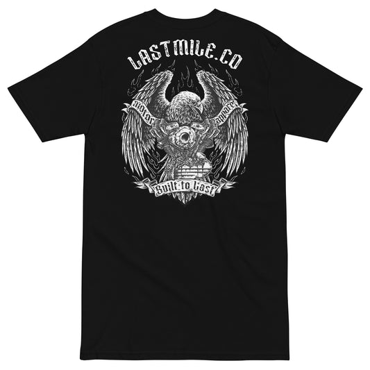 Wing and Iron Tee men's motorcycle t-shirt, back graphic, bald eagle and V-twin engine print