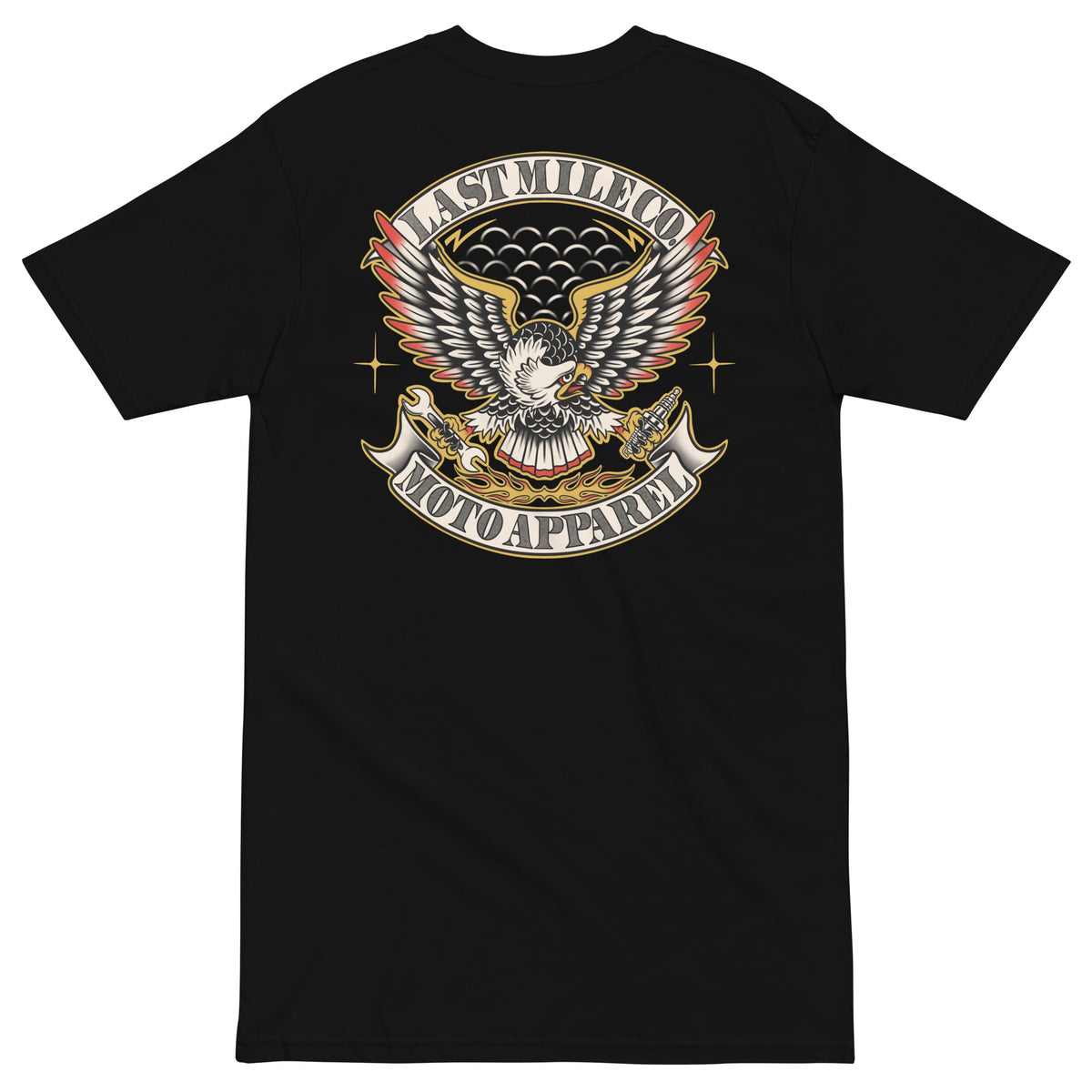 Grease and Gold Tee, full colour traditional eagle back print, black