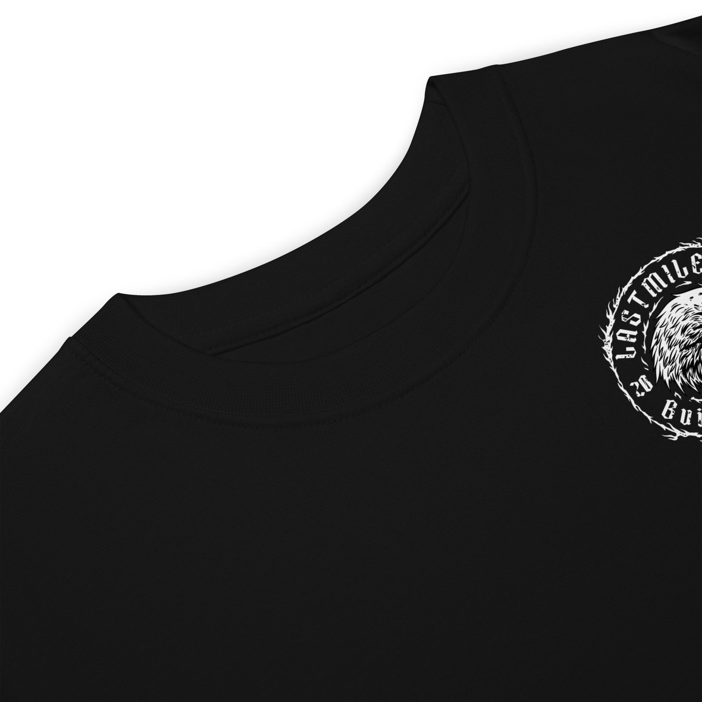 Wing and Iron Tee motorcycle t-shirt, fabric and stitching detail, heavyweight ring-spun cotton