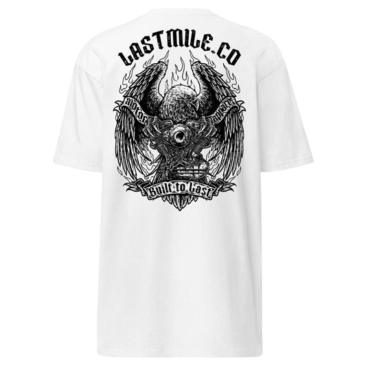 Wing and Iron Tee White motorcycle t-shirt, back graphic, bald eagle and V-twin engine print