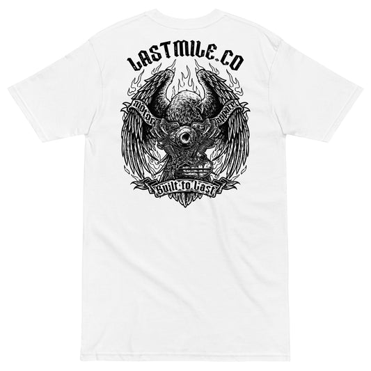 Wing and Iron Tee White motorcycle t-shirt, back graphic, bald eagle and V-twin engine print