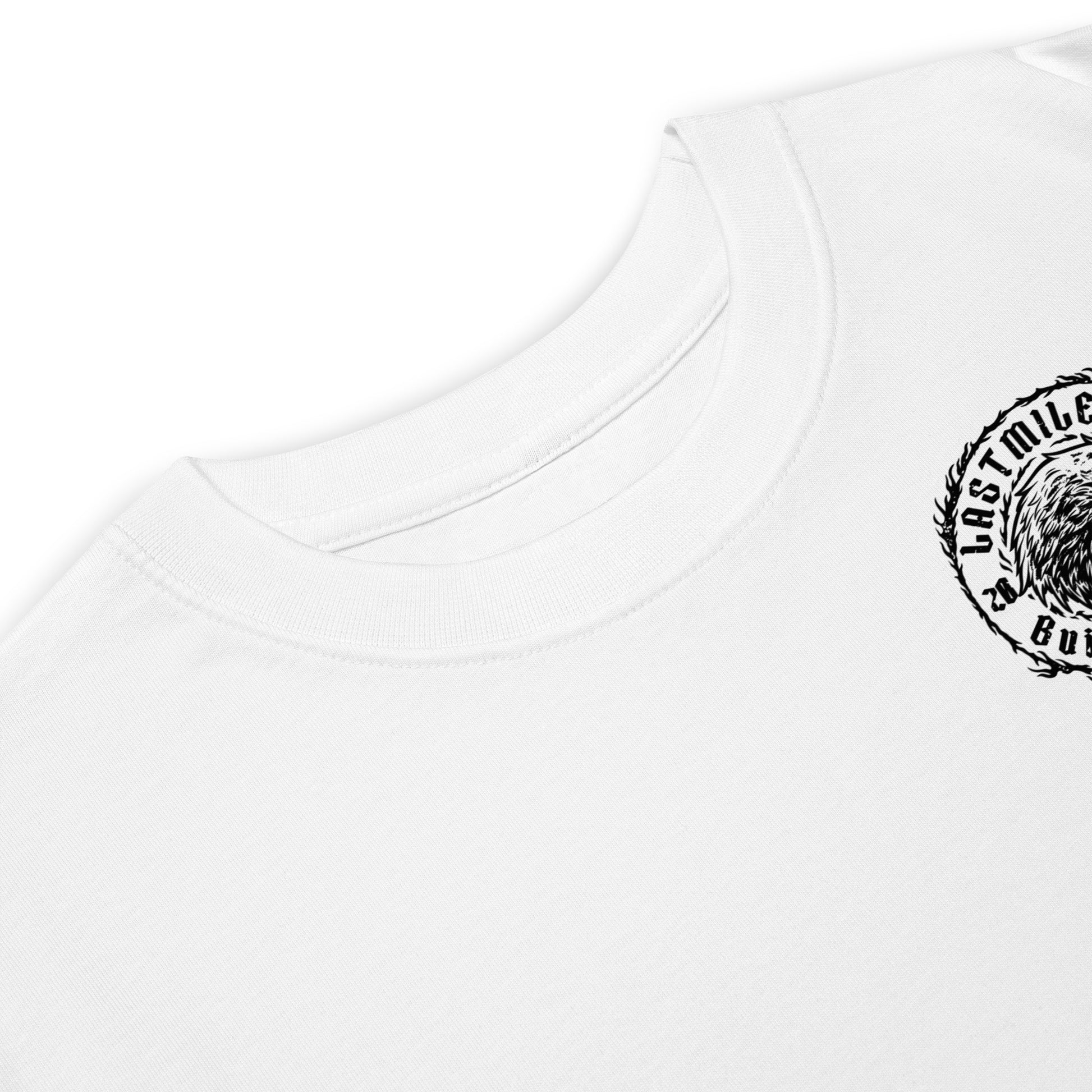 Wing and Iron Tee White motorcycle t-shirt, fabric and stitching detail, heavyweight ring-spun cotton