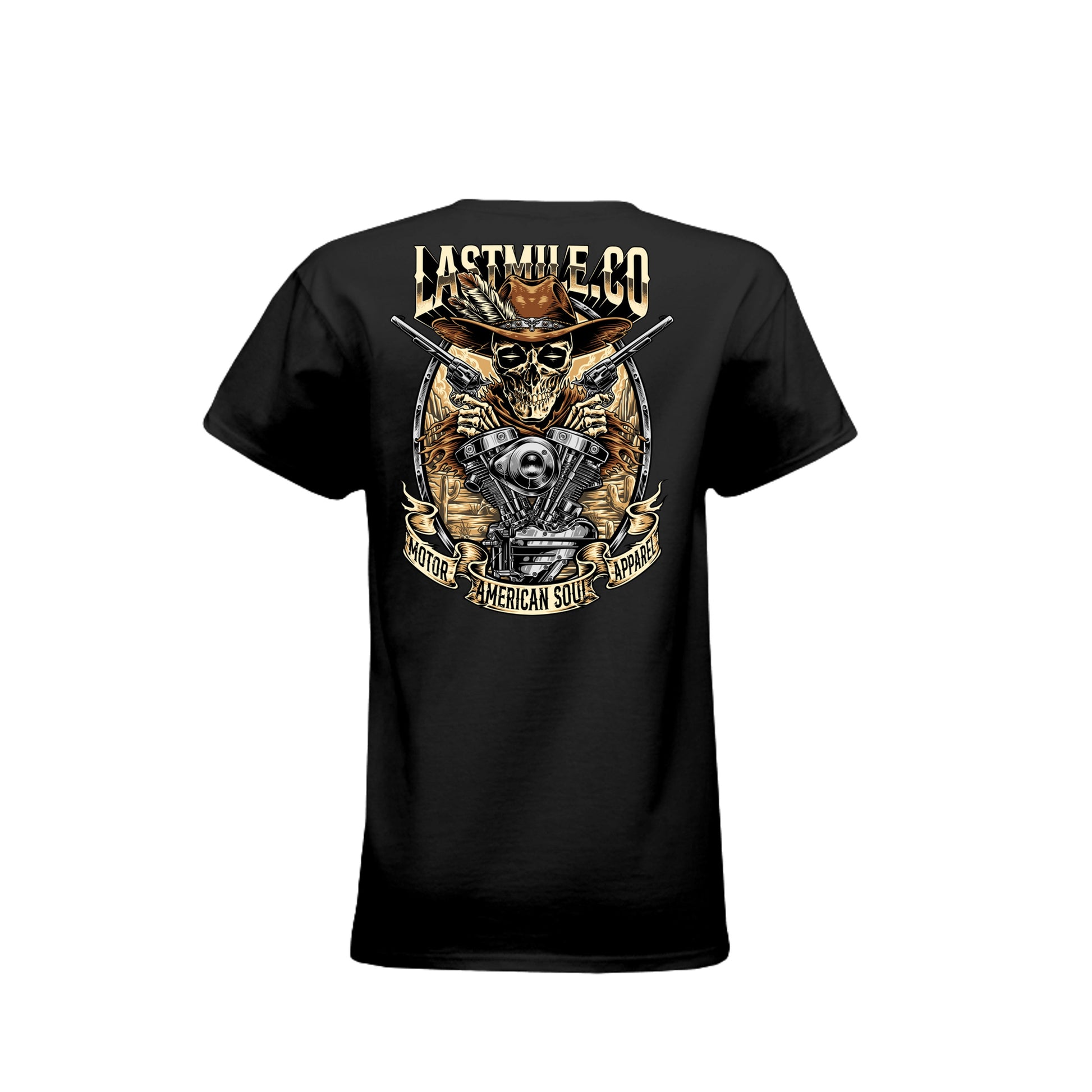 Built to Last Tee women's fit motorcycle t-shirt, back graphic, skull and V-twin engine print