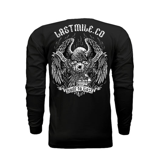 Wing and Iron Long Sleeve motorcycle riding shirt, back graphic, eagle and V-twin engine print